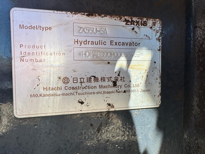 2018 Hitachi Zx55u - 5A