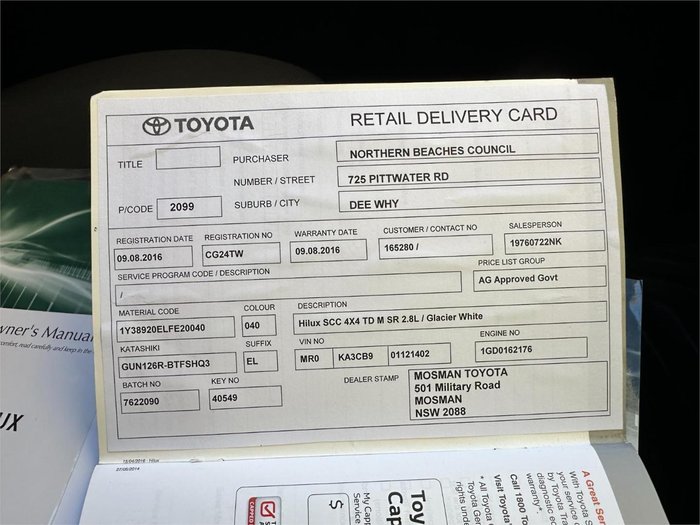 2016 Toyota Hilux SR GUN126R 4X4 Dual Range Glacier White