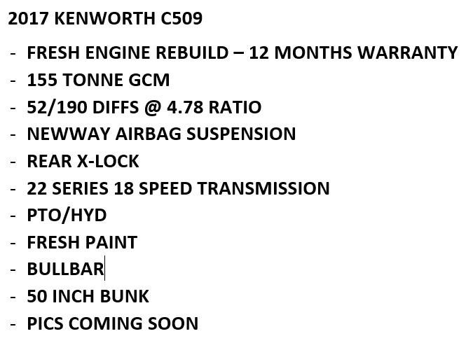 2017 Kenworth C509 155 Tonne Gcm