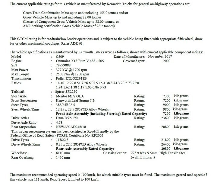 2017 Kenworth C509 155 Tonne Gcm