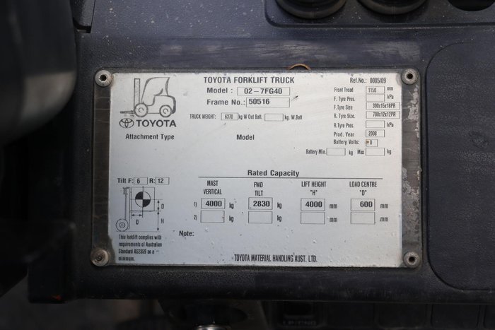 2008 Toyota 4T Forklift Orange