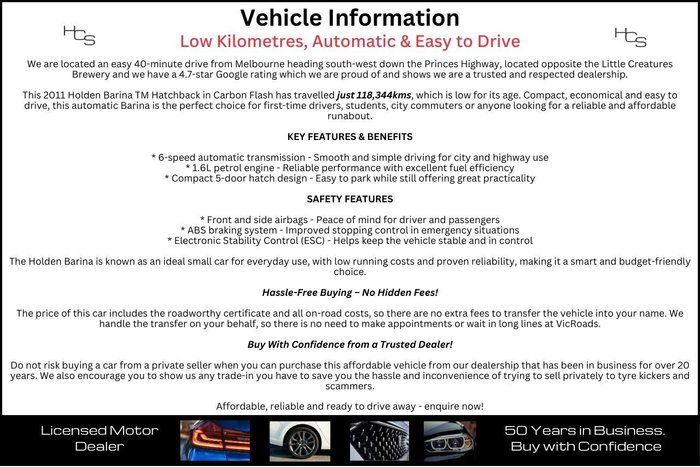 2011 Holden Barina TM Carbon Flash