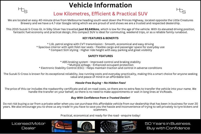 2015 Suzuki S-Cross GL JY Silky Silver