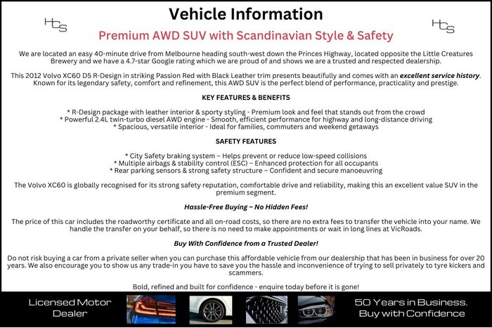 2012 Volvo XC60 D5 R-Design MY12 AWD Passion Red