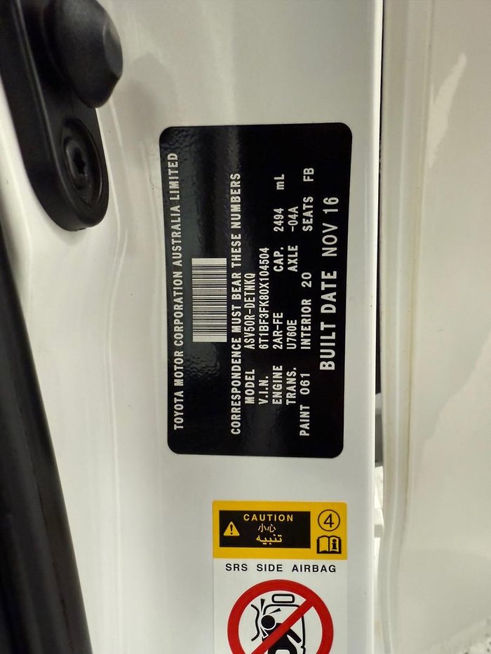 2016 Toyota Camry Atara S ASV50R Diamond White