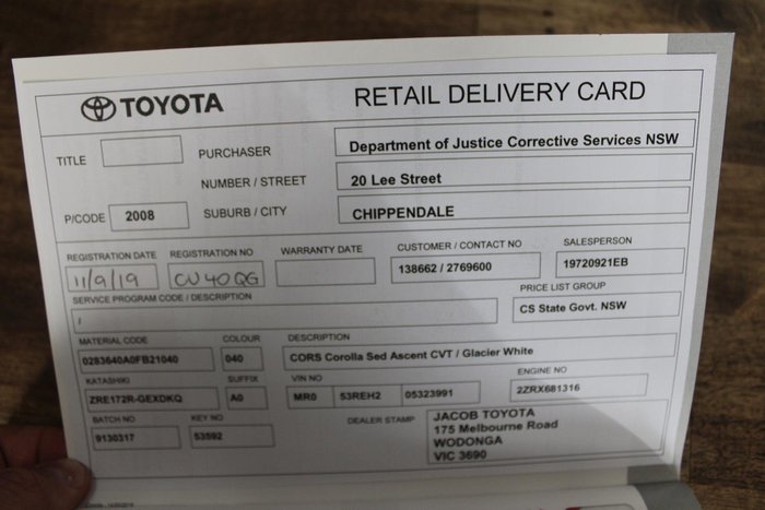 2019 Toyota Corolla Ascent ZRE172R Glacier White