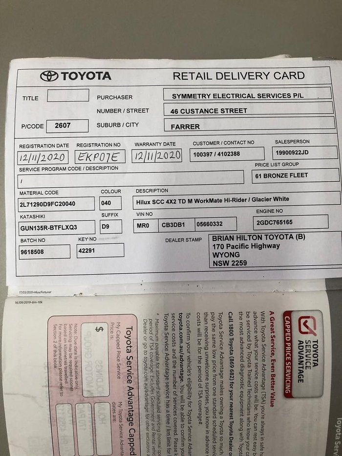 2020 Toyota Hilux Workmate Hi-Rider GUN135R 4x2 Glacier White