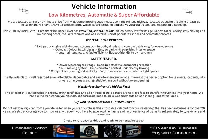 2010 Hyundai Getz S TB MY09 Space Silver