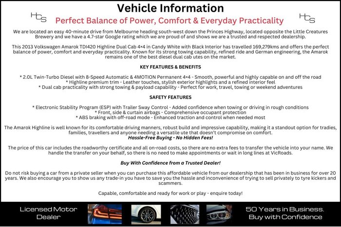 2013 Volkswagen Amarok TDI420 Highline 2H MY13 4X4 Constant Candy White