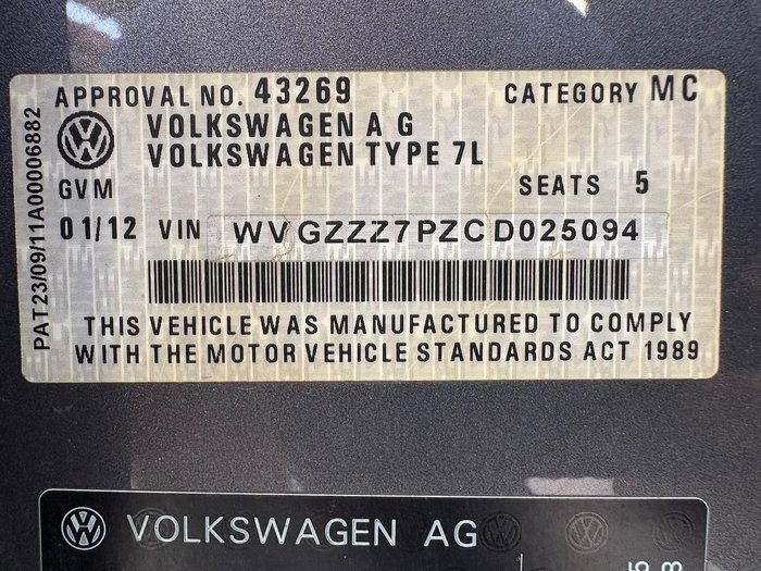 2012 Volkswagen Touareg V6 TDI 7P MY12.5 4X4 Dual Range Galapagos Anthracite
