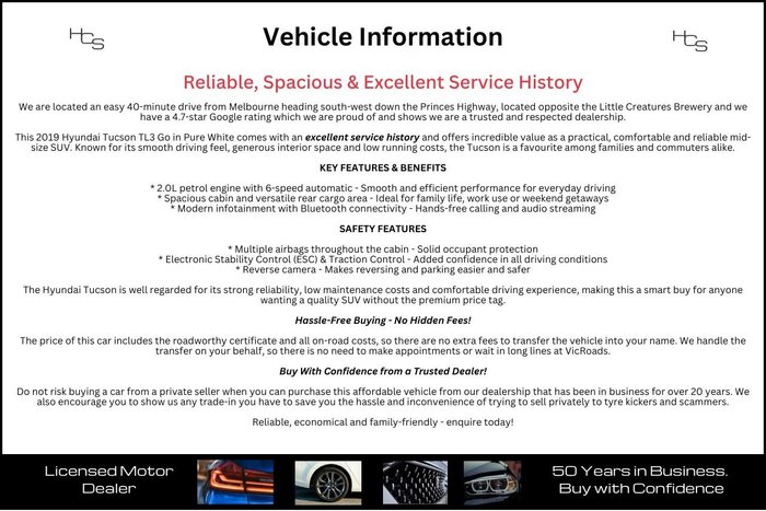 2019 Hyundai Tucson Go TL3 MY19 Pure White