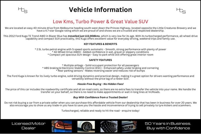 2012 Ford Kuga Trend TE AWD Blazer Blue