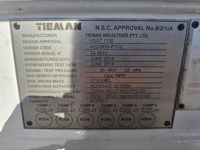 2014 Tieman Tri Axle 6 Compartment