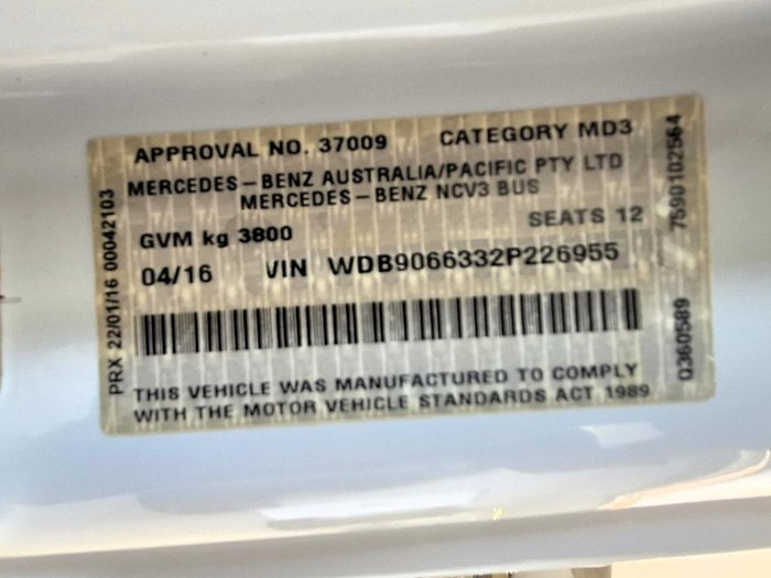 2016 Mercedes-Benz Sprinter 316CDI Transfer NCV3 Arctic White