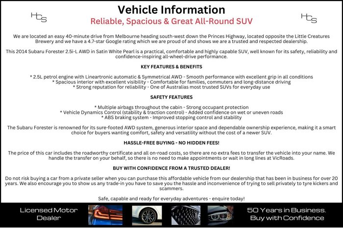 2014 Subaru Forester 2.5i-L S4 MY14 AWD Satin White Pearl