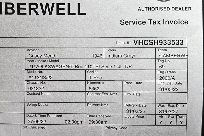2021 Volkswagen T-Roc 110TSI Style