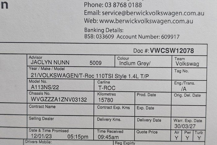 2021 Volkswagen T-Roc 110TSI Style