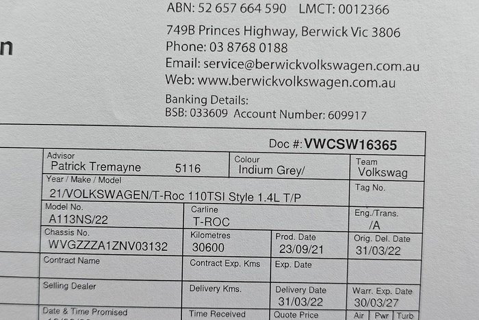 2021 Volkswagen T-Roc 110TSI Style