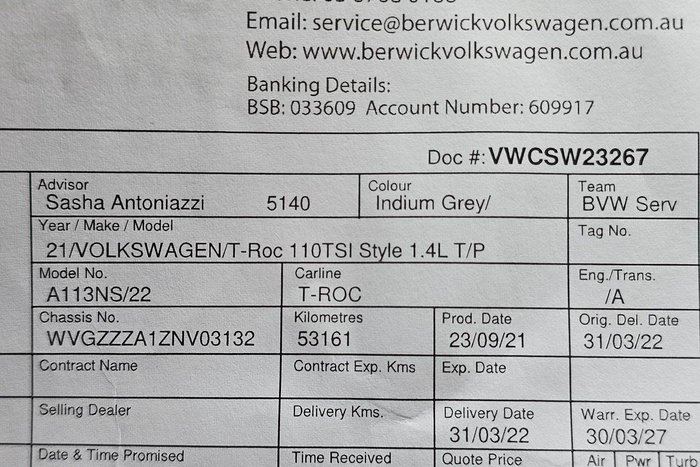 2021 Volkswagen T-Roc 110TSI Style