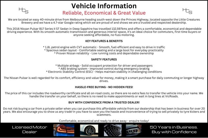 2016 Nissan Pulsar ST B17 Series 2 Deep Sapphire