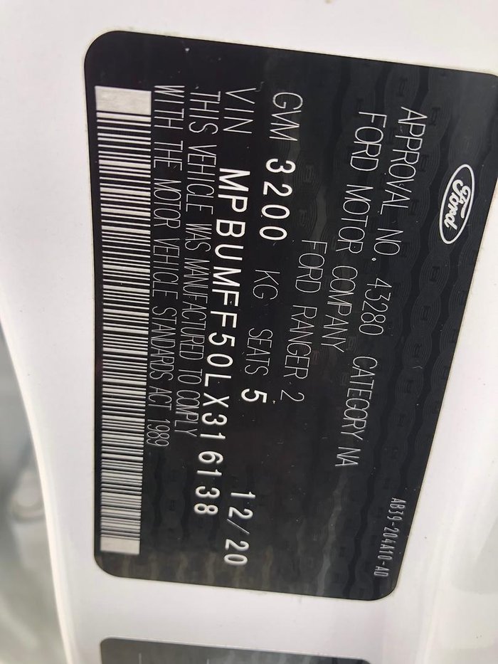 2020 Ford Ranger XLS PX MkIII MY21.25 4X4 Dual Range Arctic White