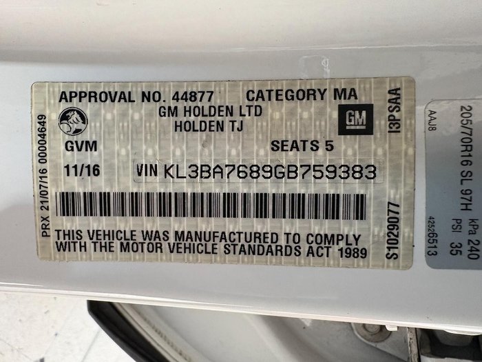 2016 Holden Trax LTZ TJ MY16 Summit White