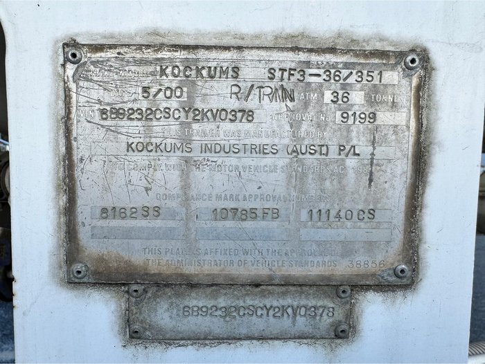 2000 KOCKUMS INDUSTRIES (AUST) P/L Concrete Tanker Trailer