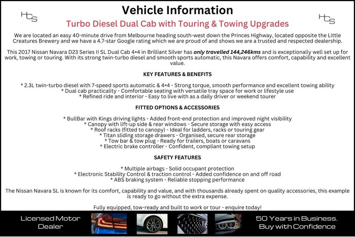 2017 Nissan Navara SL D23 Series 2 4X4 Dual Range Brilliant Silver