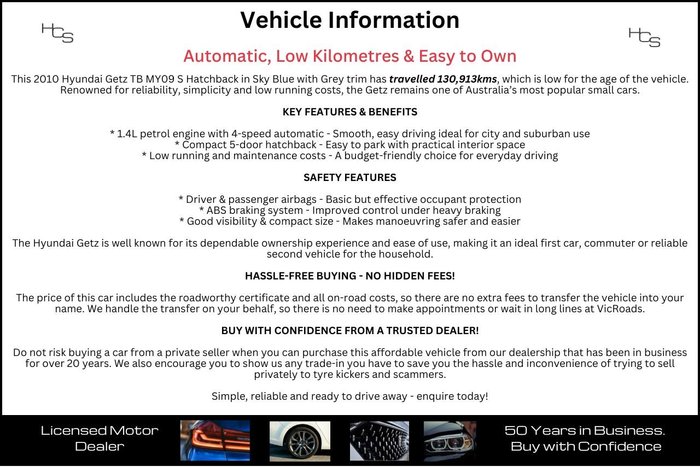 2010 Hyundai Getz S TB MY09 Sky Blue