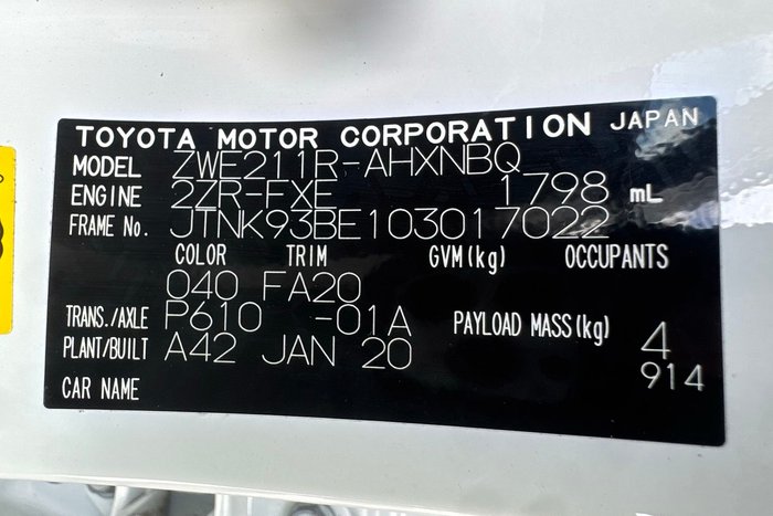 2020 Toyota Corolla Ascent Sport Hybrid