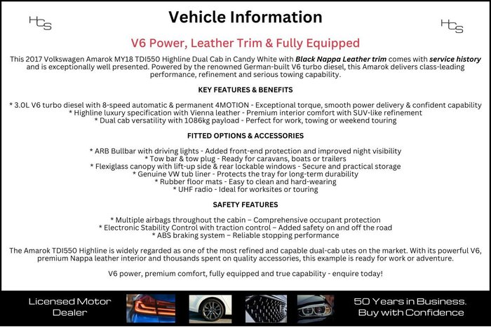 2017 Volkswagen Amarok TDI550 Highline 2H MY18 4X4 Constant Candy White