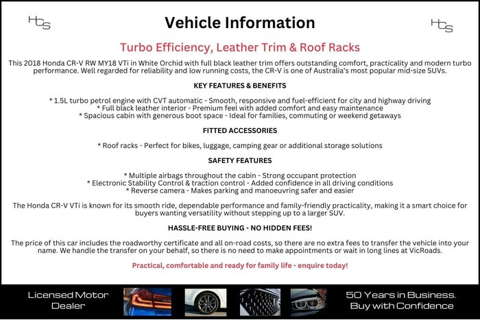 2018 Honda CR-V VTi RW MY18 White Orchid