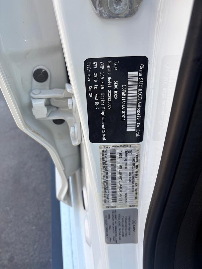 2020 LDV T60 LUXE SK8C 4X4 Dual Range Blanc White