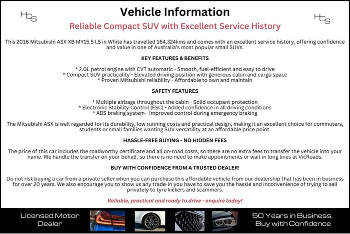 2016 Mitsubishi ASX LS XB MY15.5 White