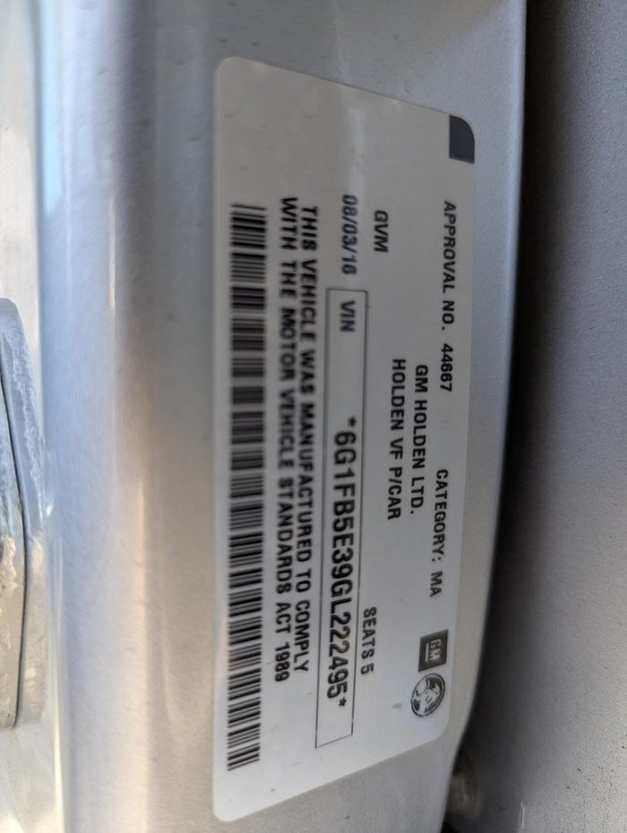 2016 Holden Commodore SV6 VF Series II MY16 Nitrate