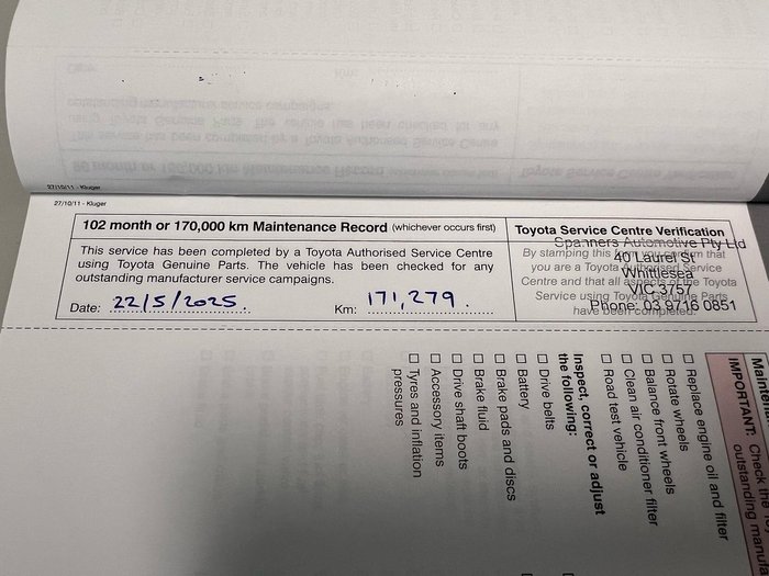 2012 Toyota Kluger Grande GSU45R MY12 AWD Graphite