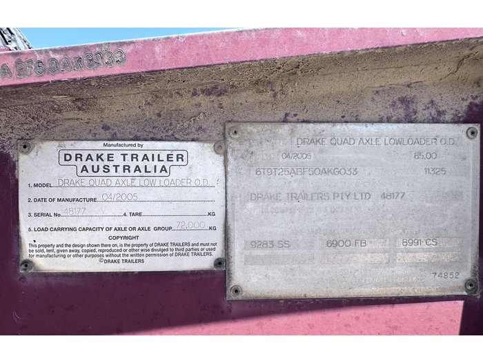 2005 Drake Trailer Australia Quad Axle Low Loader O.D