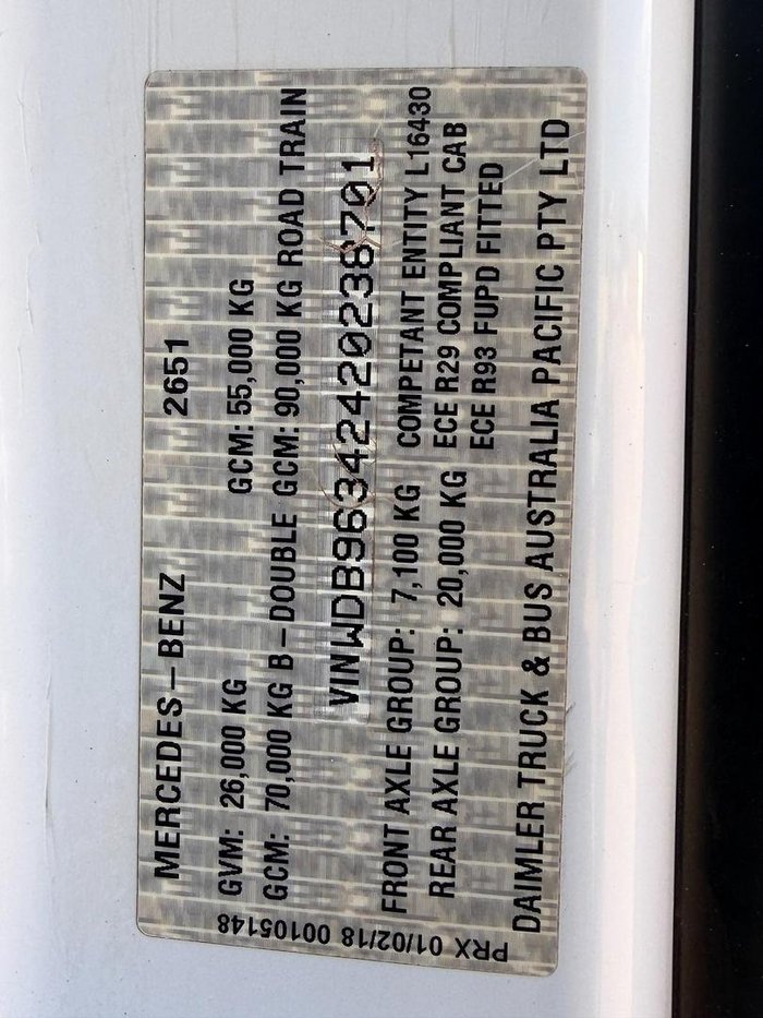 2018 Mercedes-Benz 2651 Actros 90 Tonne Rated