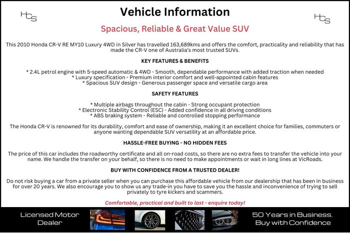 2010 Honda CR-V Luxury RE MY10 4X4 On Demand Sparkle Silver