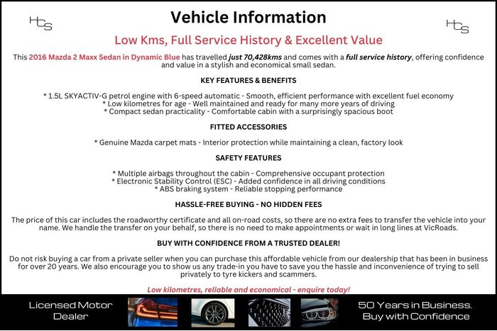 2016 Mazda 2 Maxx DL Series Dynamic Blue