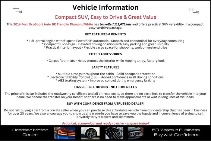 2014 Ford EcoSport Trend BK Diamond White