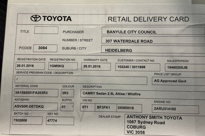 2016 Toyota Camry Altise