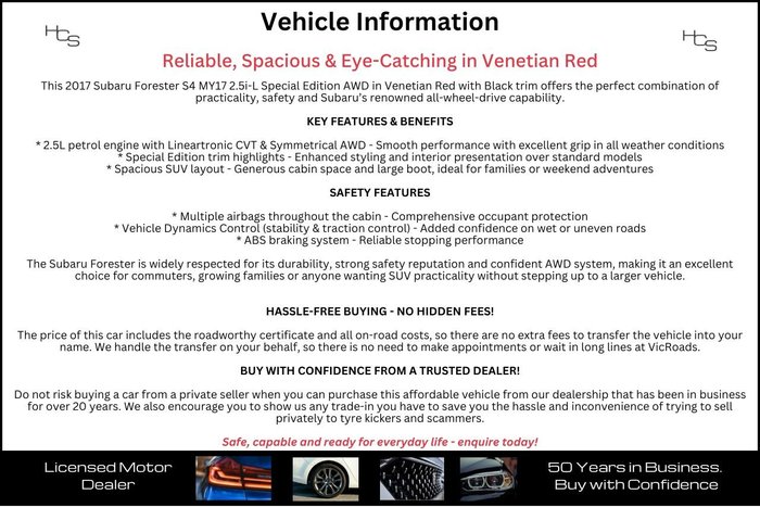 2017 Subaru Forester 2.5i-L Special Edition S4 MY17 AWD Venetian Red