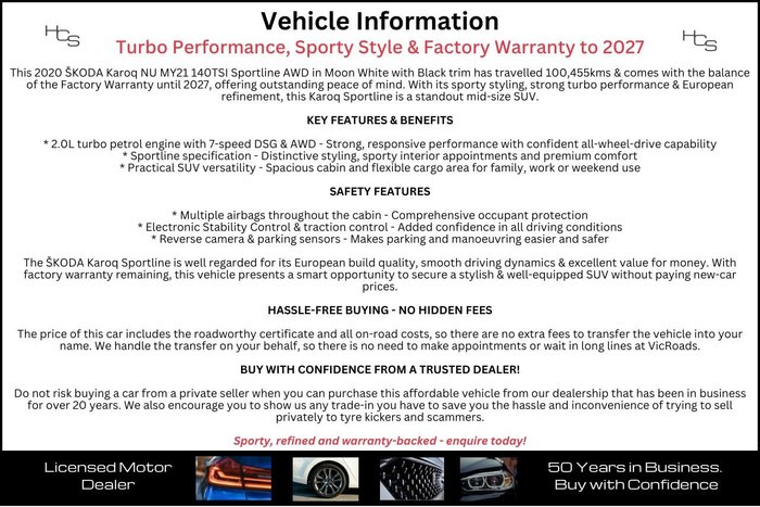 2020 SKODA Karoq 140TSI Sportline NU MY21 AWD Moon White