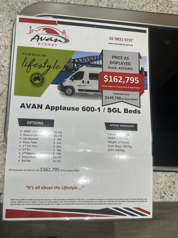 2026 Avan Applause 600-1 Single Beds