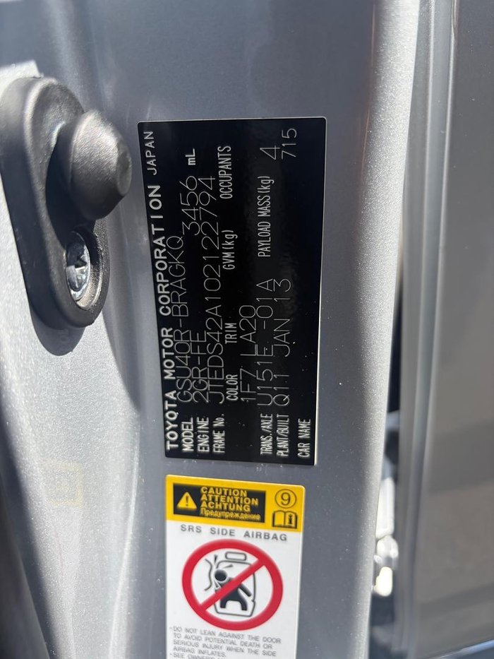 2013 Toyota Kluger Grande GSU40R Silver Pearl