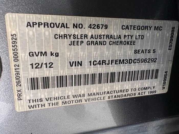 2012 Jeep Grand Cherokee Laredo WK MY13 4X4 Constant Maximum Steel