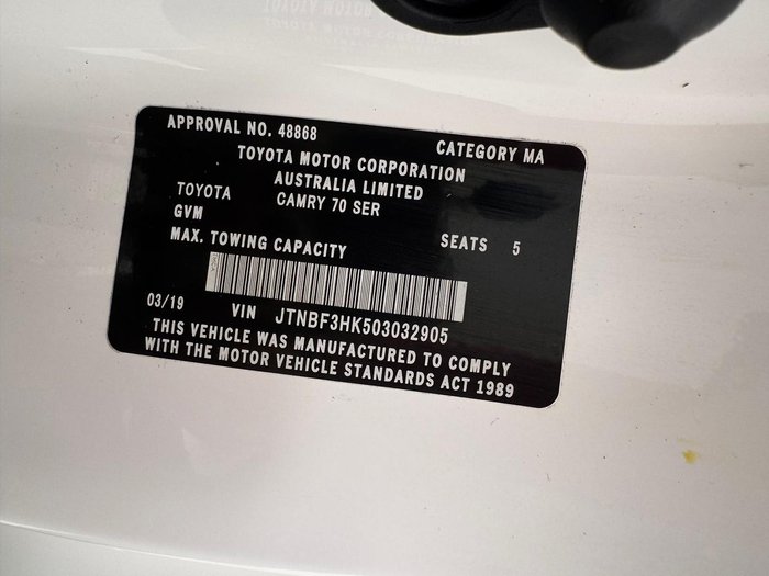 2019 Toyota Camry Ascent Sport ASV70R Glacier White
