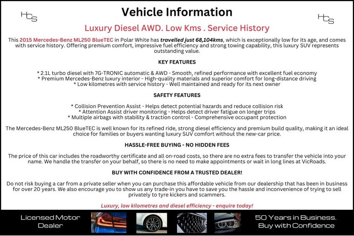 2015 Mercedes-Benz M-Class ML250 BlueTEC W166 MY15 4X4 Constant Polar White