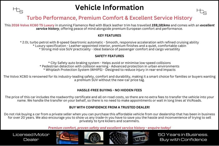 2016 Volvo XC60 T5 Luxury MY16 Flamenco Red